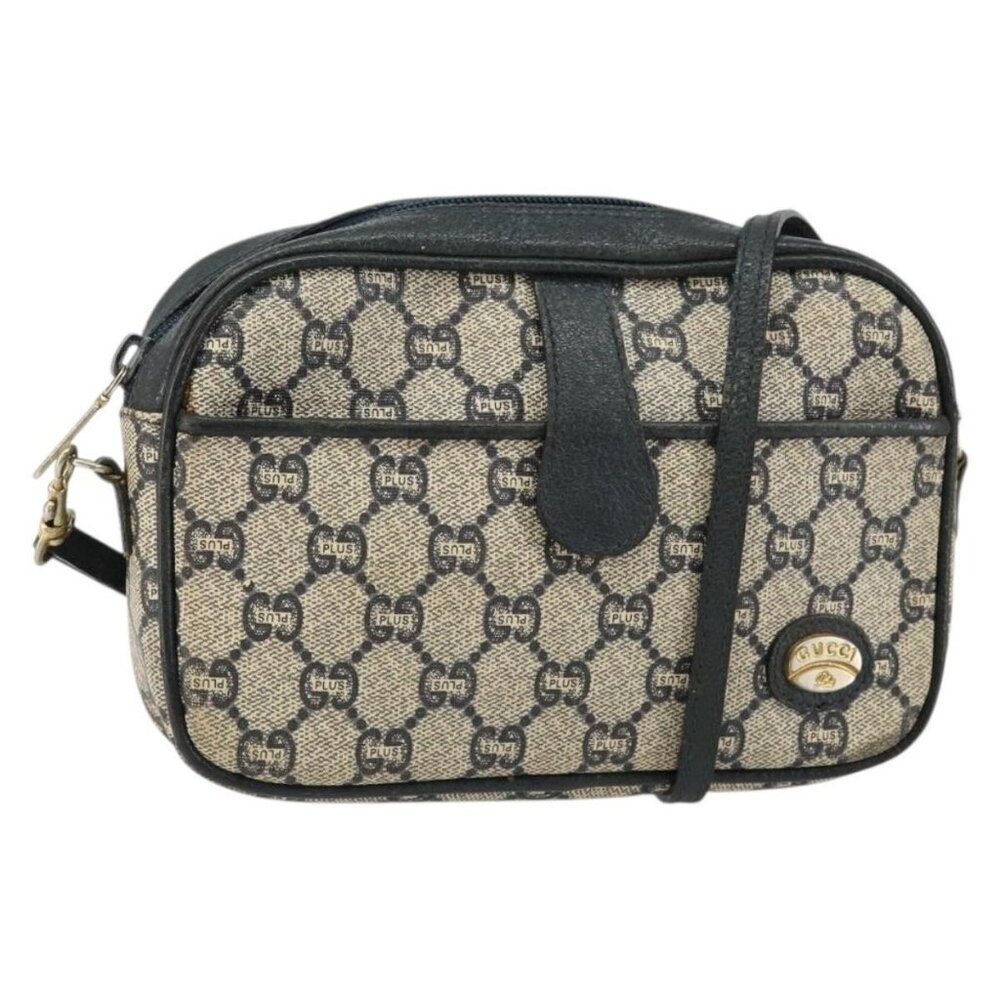 Authentic GUCCI GG Plus Supreme Shoulder Bag PVC Navy Gold